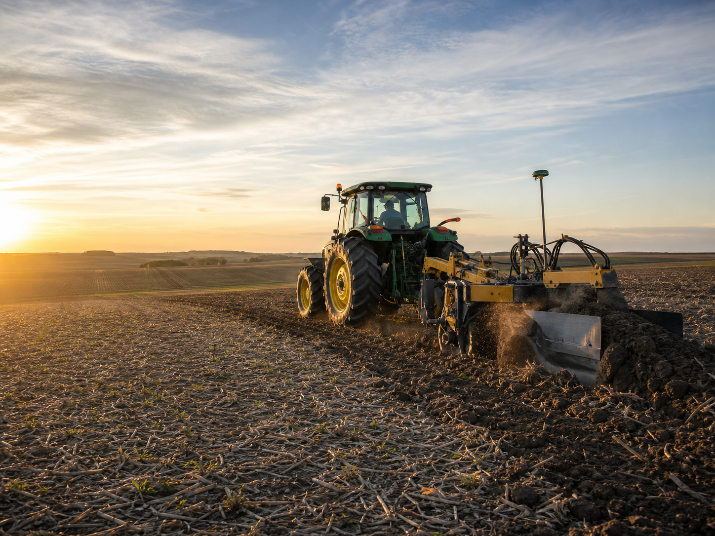 Agricultural service equipment working a field