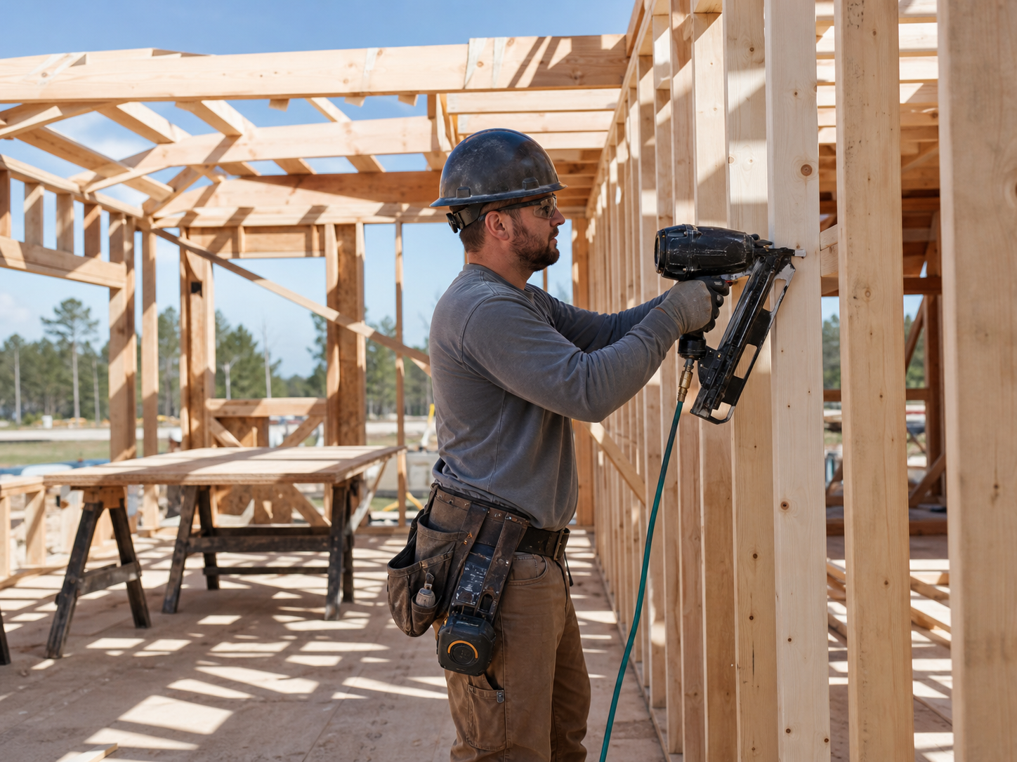 Framing crew building walls on a residential project