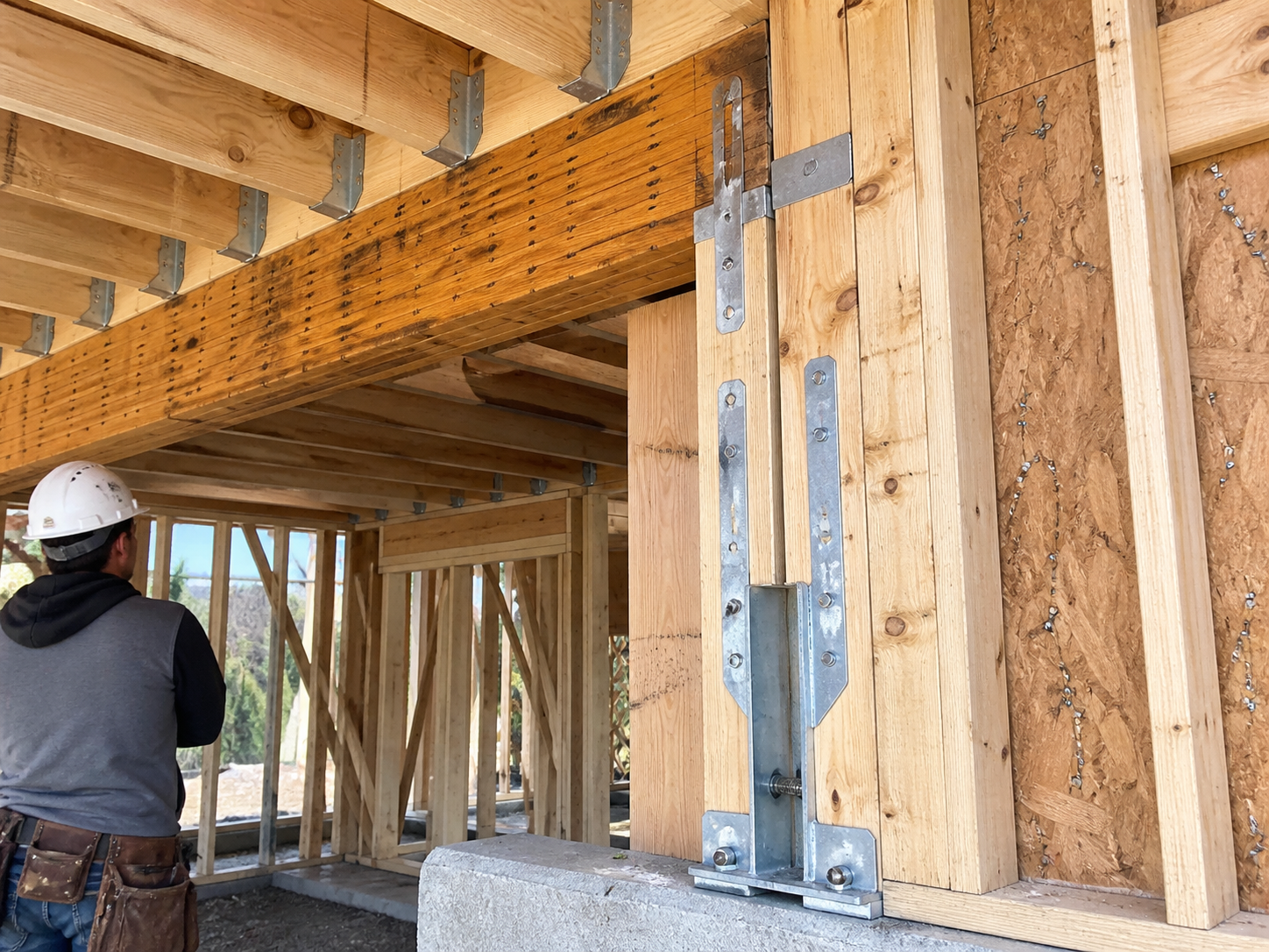 Framing hardware and joist hangers documented before cover-up
