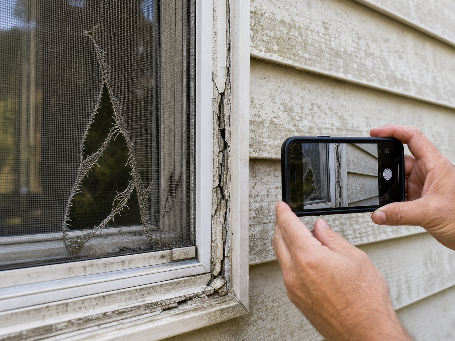 Pre-existing damage documented before pressure washing