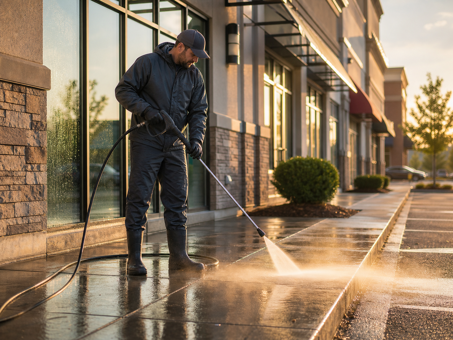 Commercial property exterior cleaning service visit