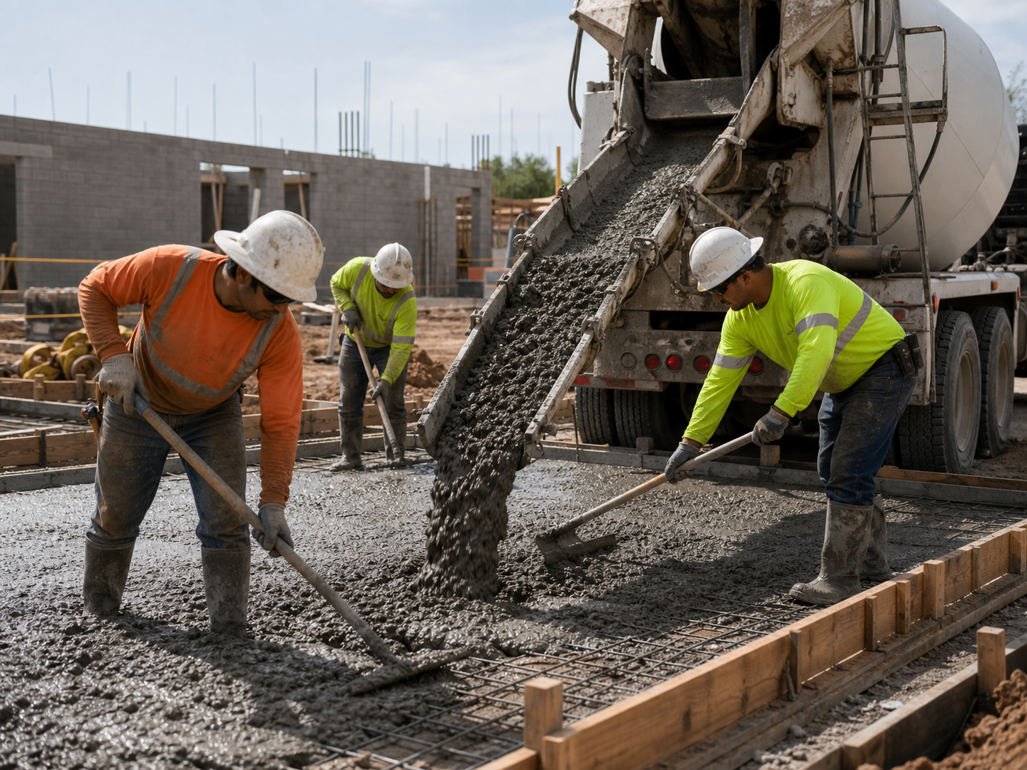 Concrete truck discharging during a documented pour