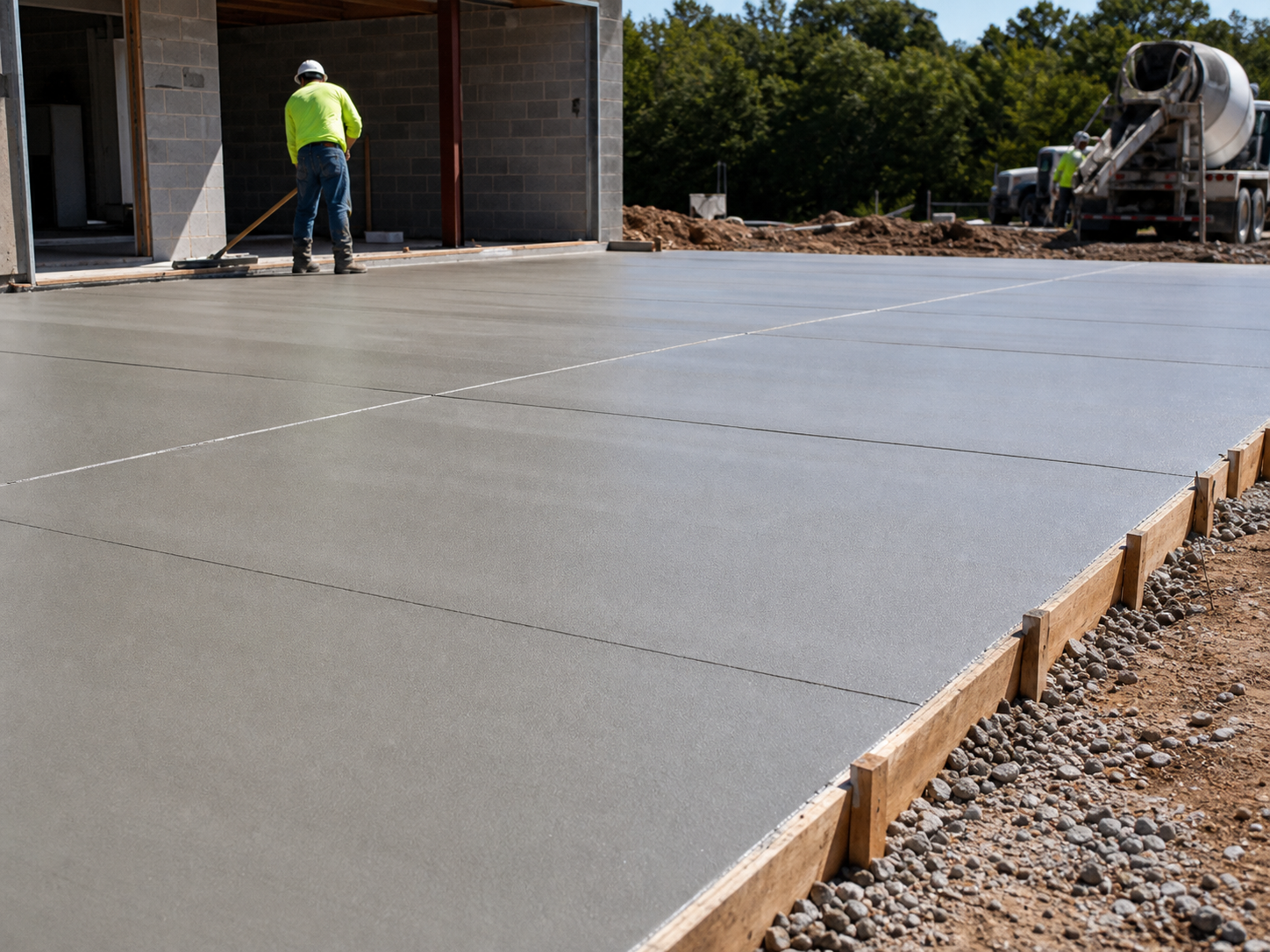 Finished concrete slab with control joints at completion
