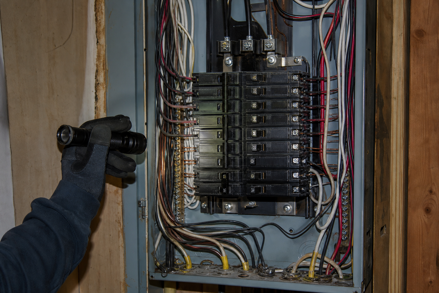 Open electrical panel documented before service work