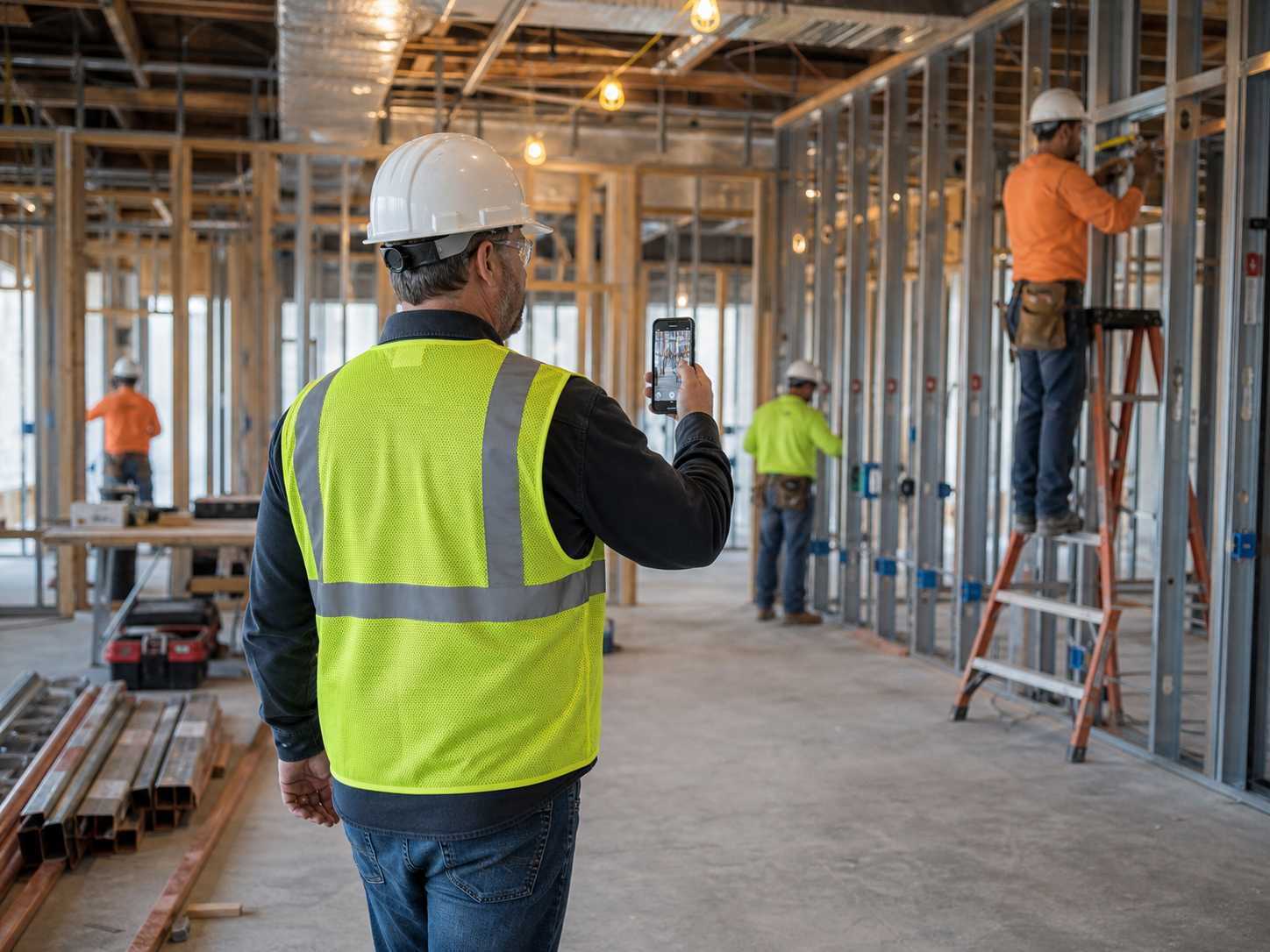Superintendent documenting subcontractor work during a site walk