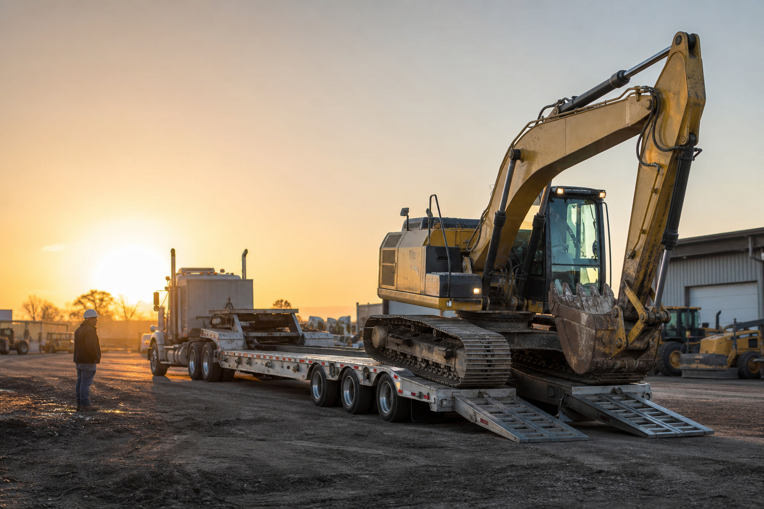 Heavy equipment being loaded for delivery