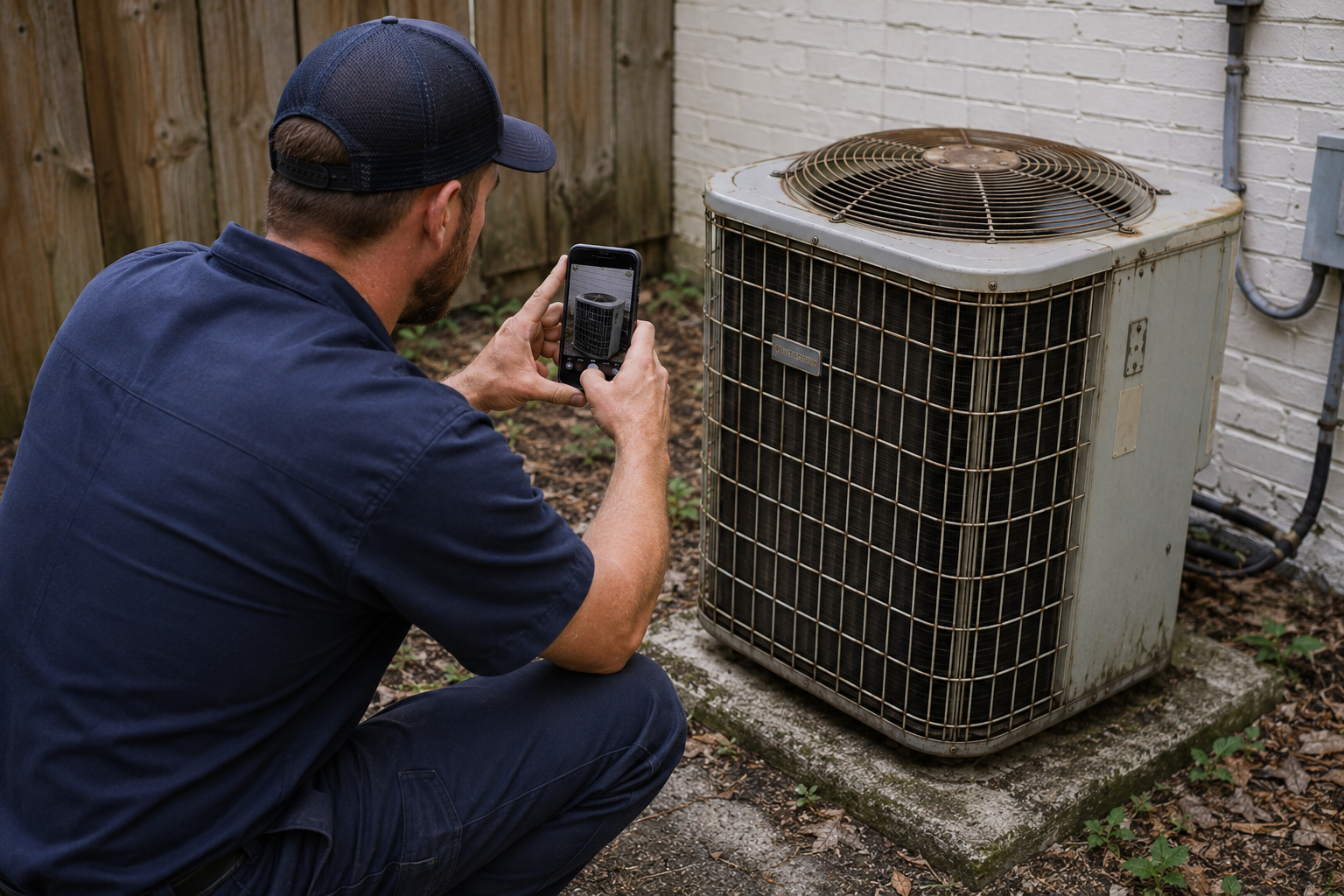 HVAC technician working on commercial equipment