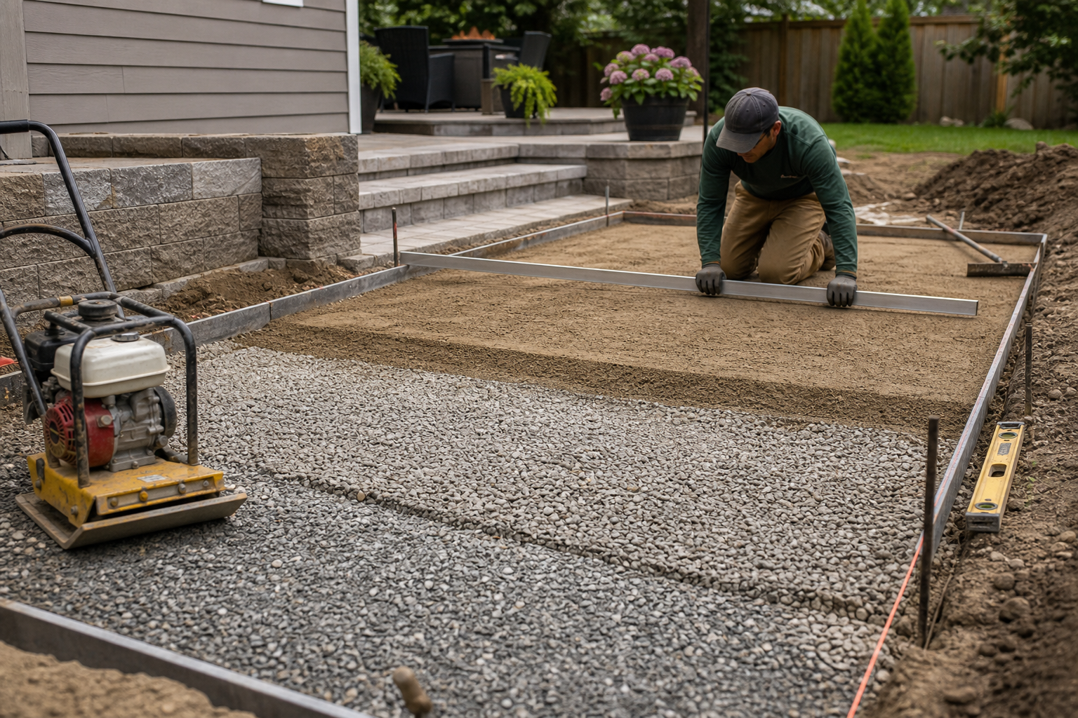 Compacted paver base preparation before installation