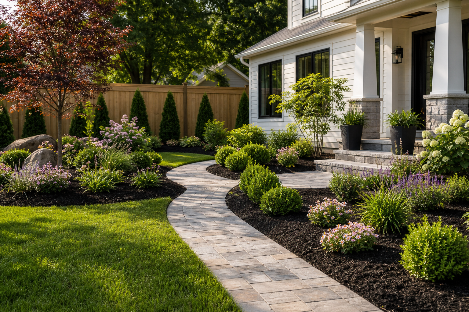Finished landscape transformation after installation