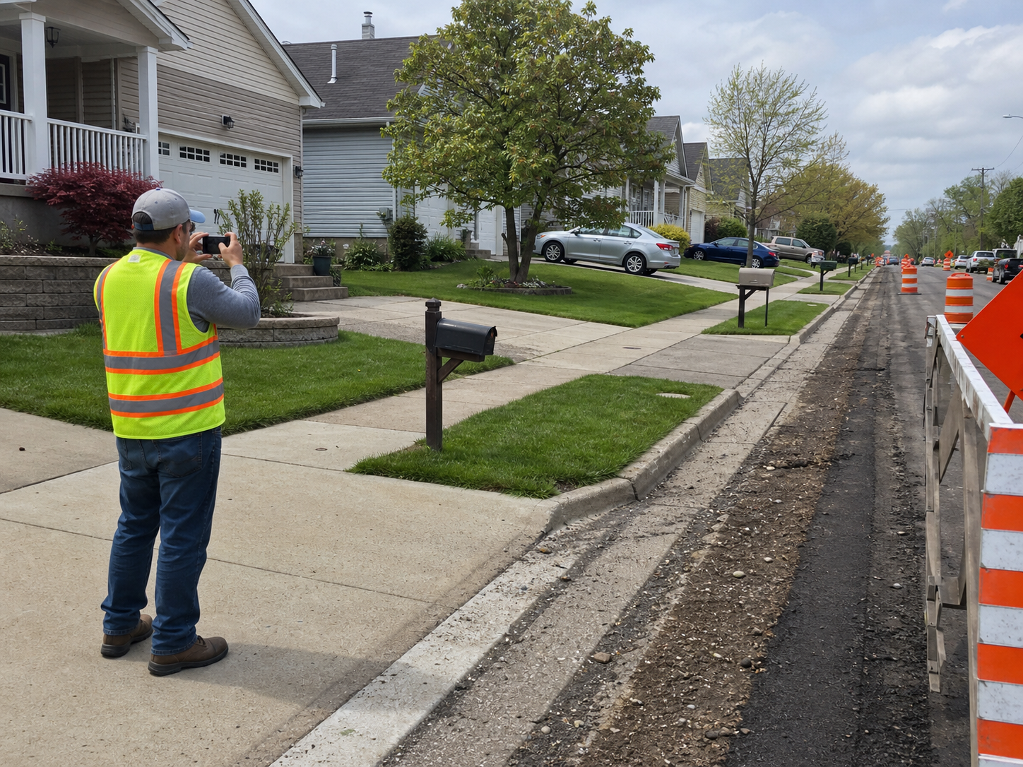 Residential street conditions documented before public works construction