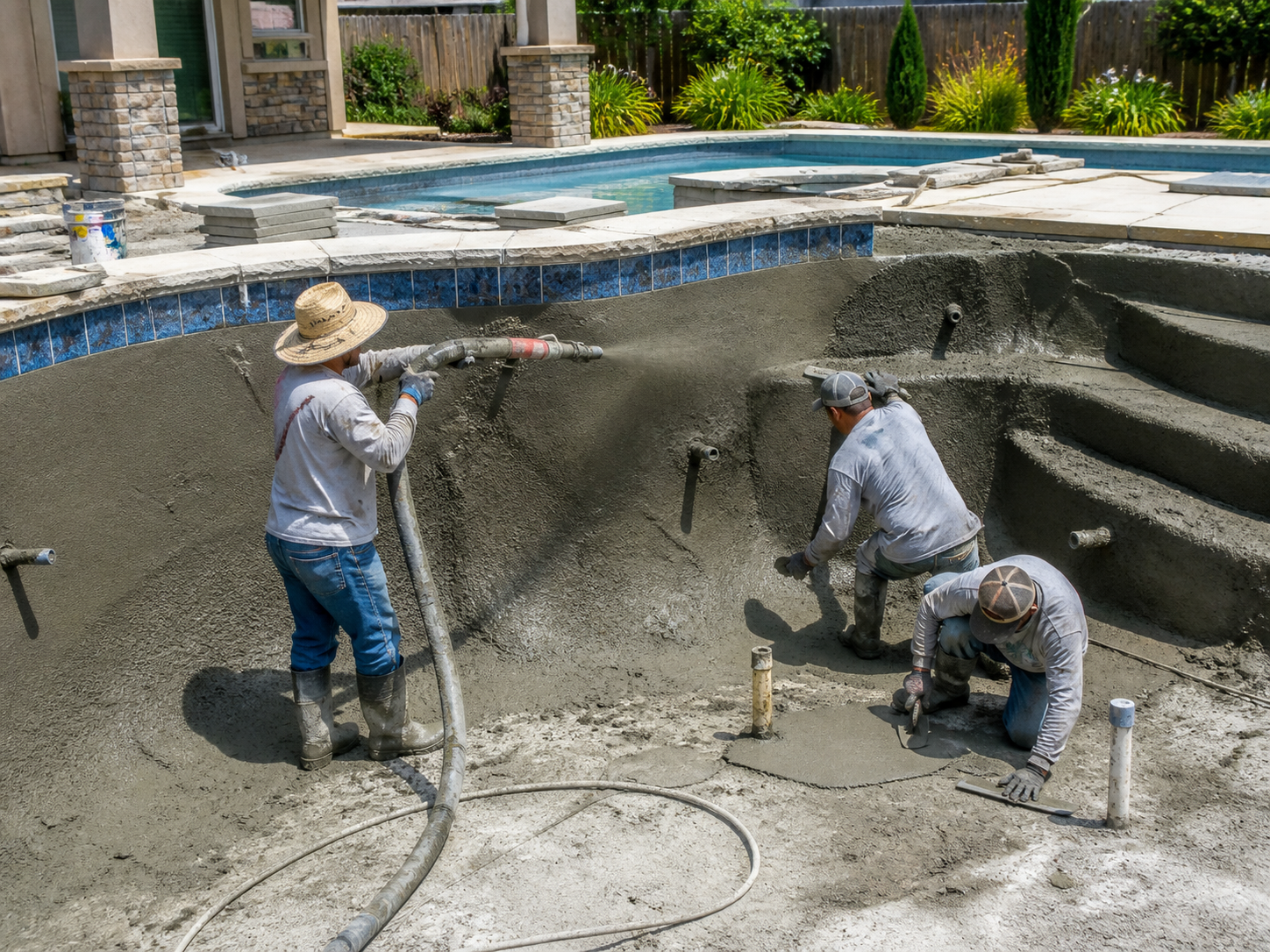 Pool construction stage in progress before inspection