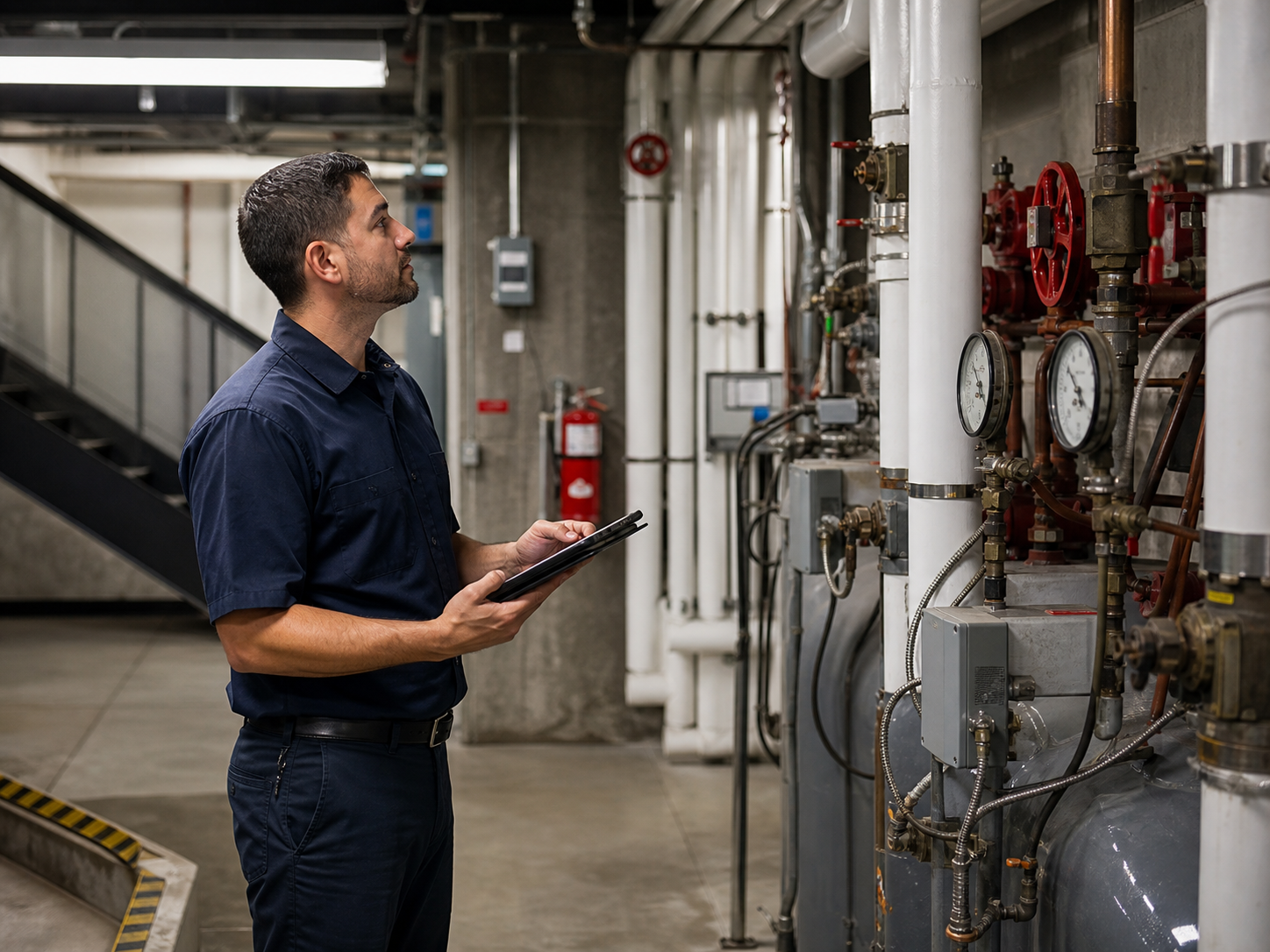 Routine facility inspection in a mechanical room