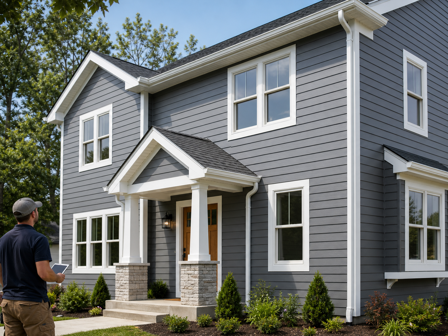 Completed siding and trim installation on a finished exterior